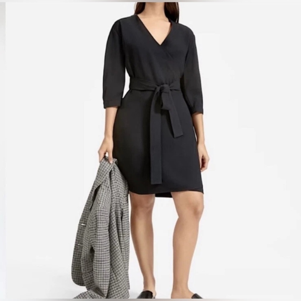 Everlane Black Eco Weave Wrap Midi Dress‎ Size 8